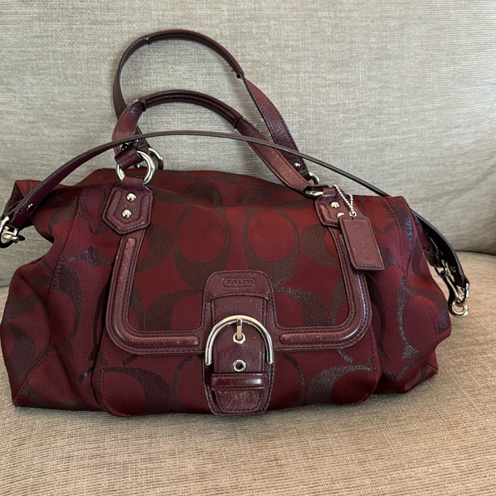 Coach Campbell Signature Maroon Legacy Shoulder Bag Satchel F26243